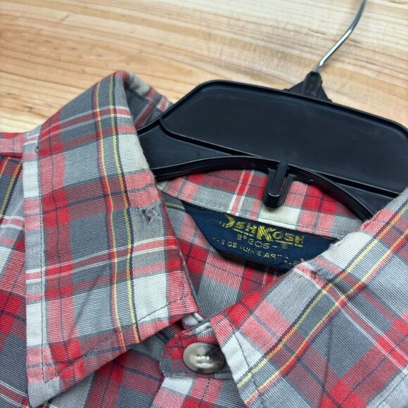VINTAGE OshKosh Bgosh Shirt Large Gray Red Short Sleeve Button Up Work Wear - Picture 6 of 16